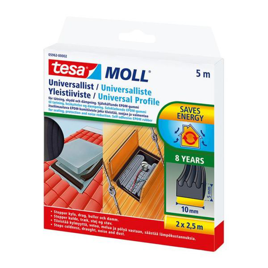 Tesa Universal 05962-00002-01 Tätningslist 5 m, 10 mm, 5 mm, svart