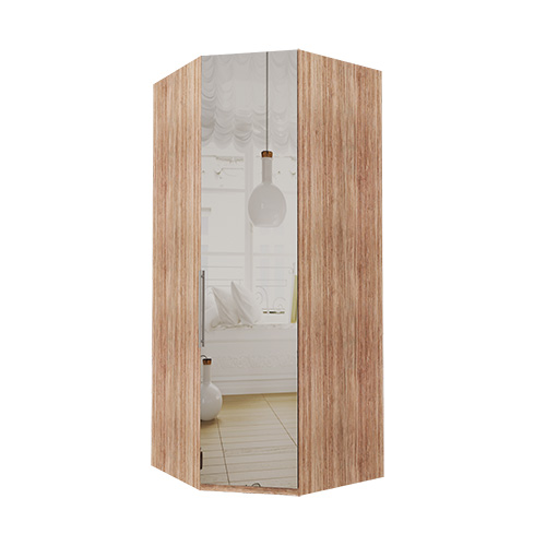 Hörn Atlanta garderob 216 cm, Spegel, Ljus rustik ek