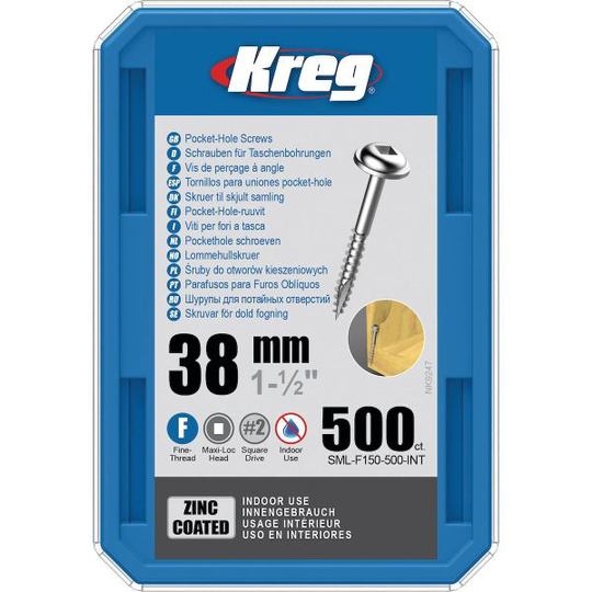 Kreg SML-F150-500-INT Skruv 38 mm Ø, förzinkad, Maxi-Loc 500-pack